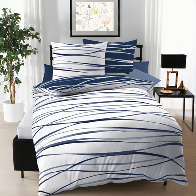 Kaeppel Mako Satin Wende Bettwäsche Wellen #farbe_marine