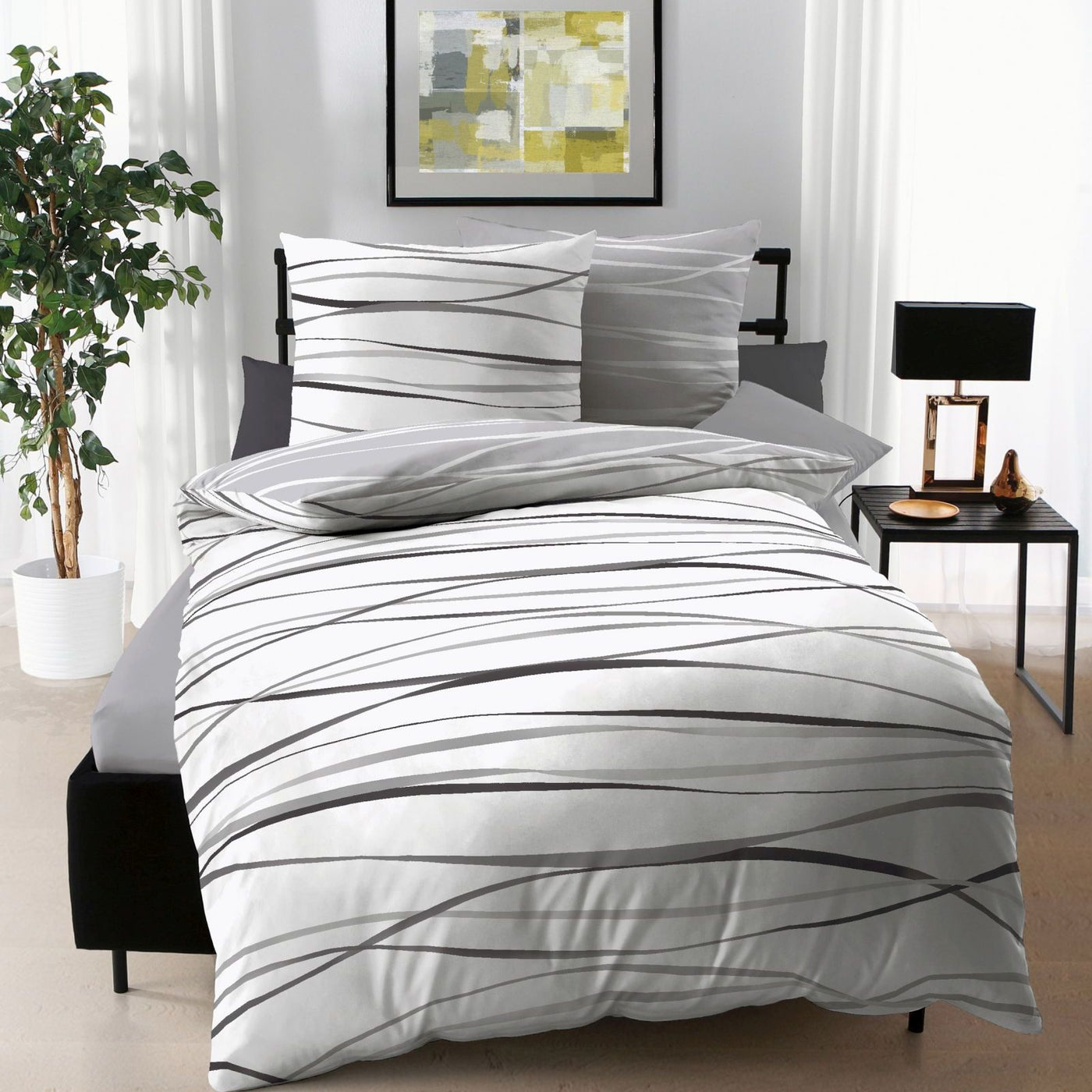 Kaeppel Mako Satin Wende Bettwäsche Wellen #farbe_schiefer