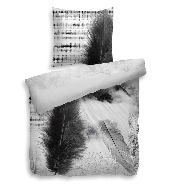 HnL Satin Wende Bettwäsche Winterlandschaft Ace Weiss 135x200 cm + 80x80 cm
