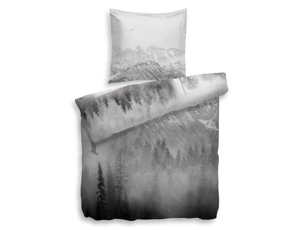 HnL Satin Wende Bettwäsche Winterlandschaft Ace Weiss 135x200 cm + 80x80 cm