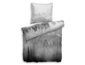 HnL Satin Wende Bettwäsche Winterlandschaft Ace Weiss 135x200 cm + 80x80 cm