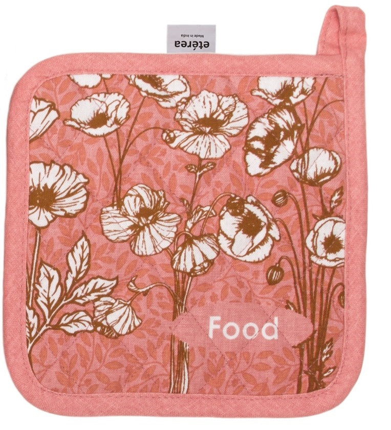 Sterzbachs Baumwoll Wattierter Topfhandschuh Topflappen Floral Blumen Weiß Koralle