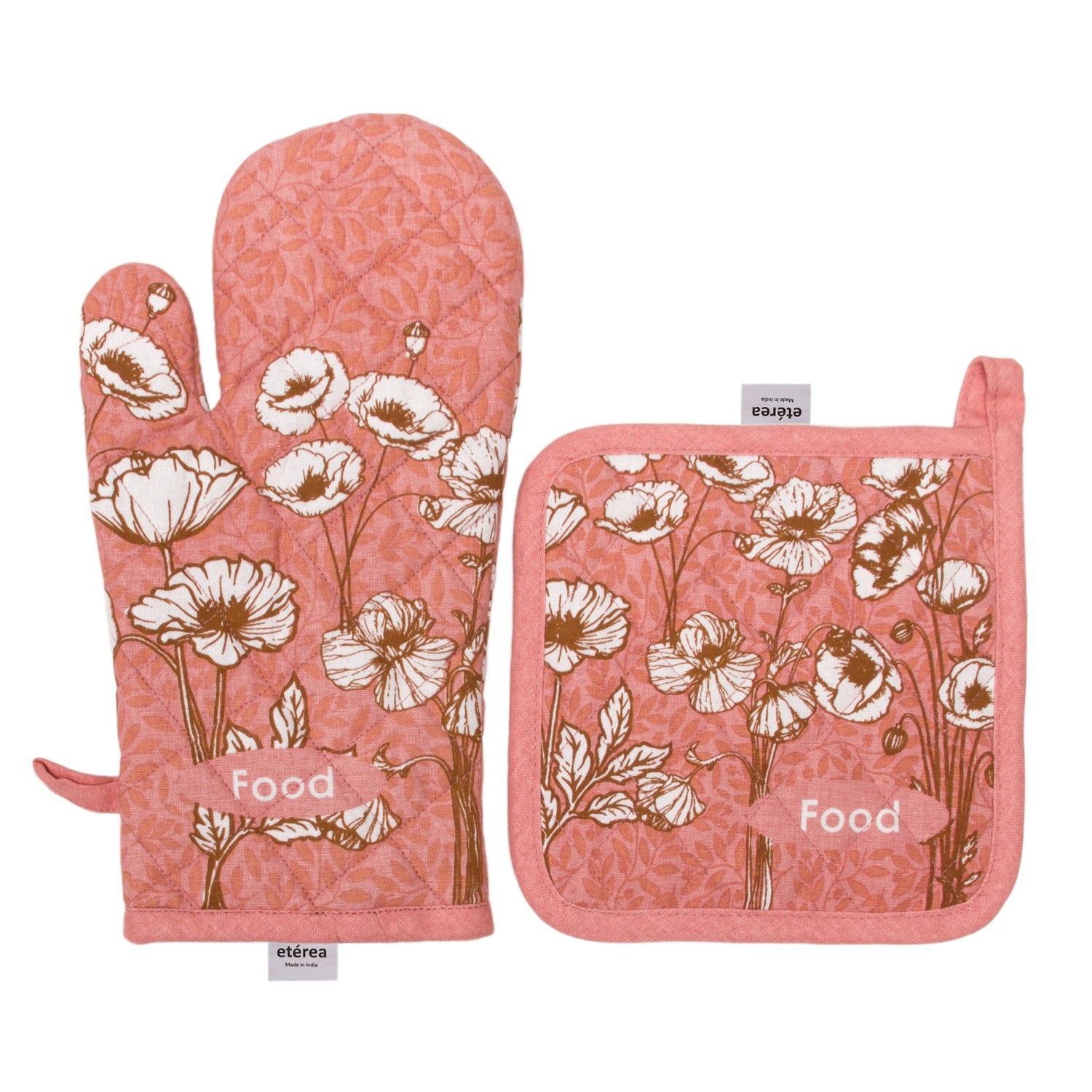 Sterzbachs Baumwoll Wattierter Topfhandschuh Topflappen Floral Blumen Weiß Koralle