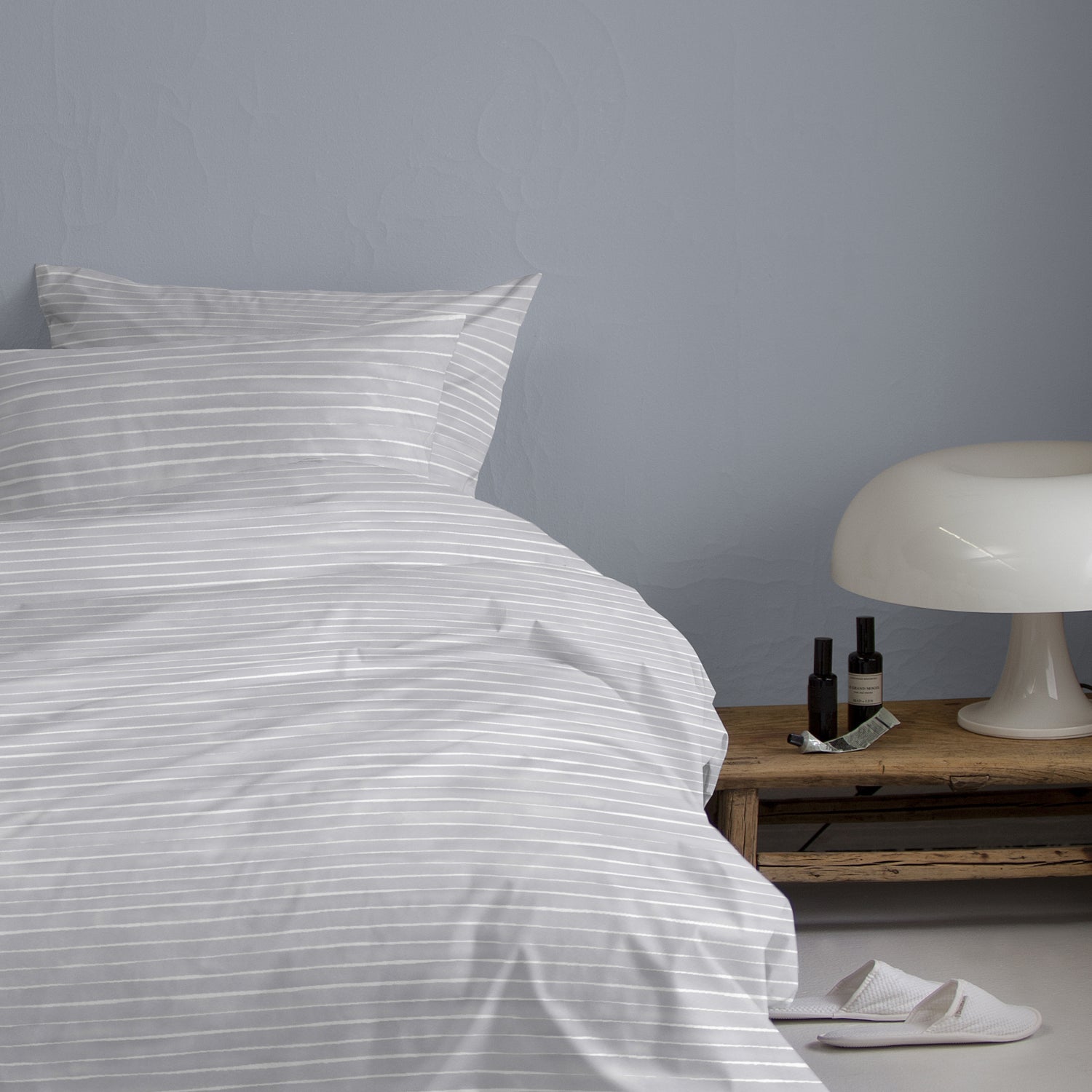 damai Baumwolle Bettwäsche Fjall mit Nadelstreifen Hellgrau