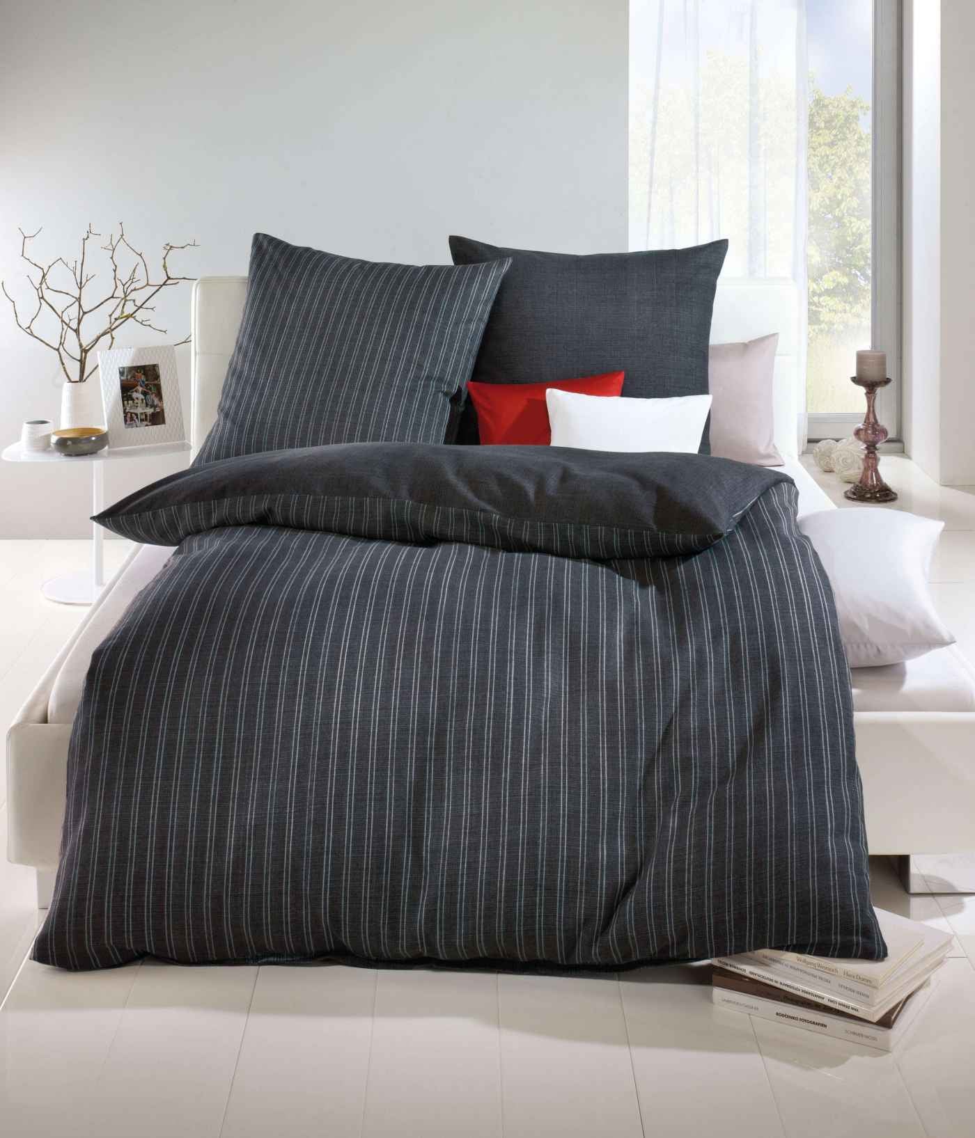 Kaeppel Biber Wendebettwäsche Eternity Combo Zinn gestreift 155x220 cm + 80x80 cm