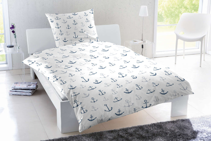 Hahn Renforcé Baumwoll Bettwäsche Blaue #farbe_weiss
