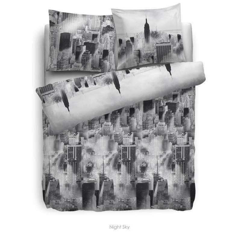HnL Flanell Bettwäsche New York Grau Night Sky 135x200 cm + 80x80 cm