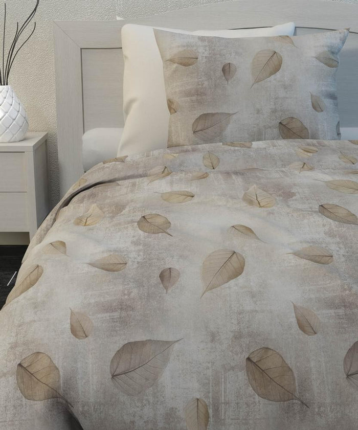 HNL Flanell Bettwäsche Blätter Noor Nature Beige 135x200 cm + 80x80 cm