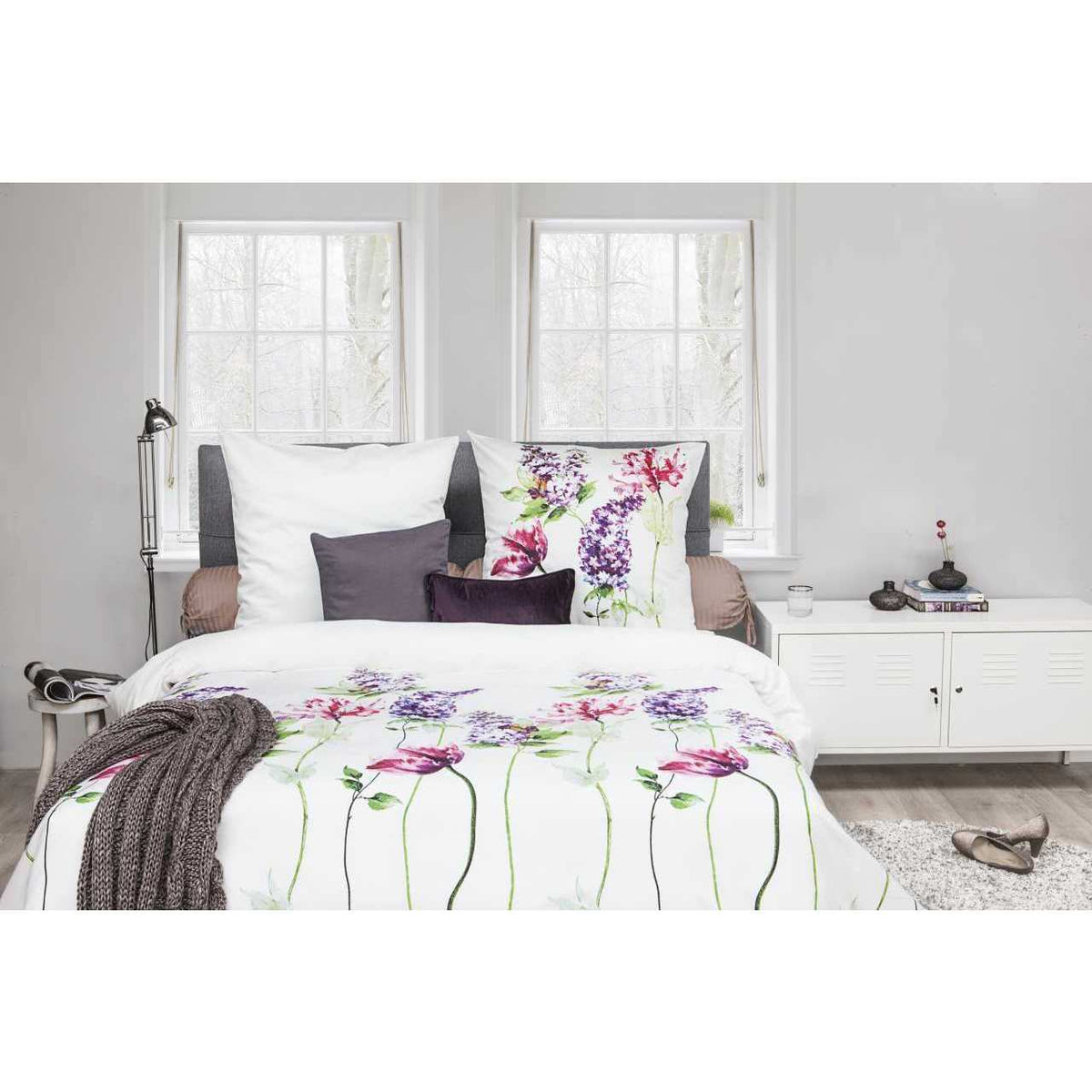 HnL Satin Bettwäsche Blüten Bunt Grün Lila Rosa Refined Olena 155x220 cm