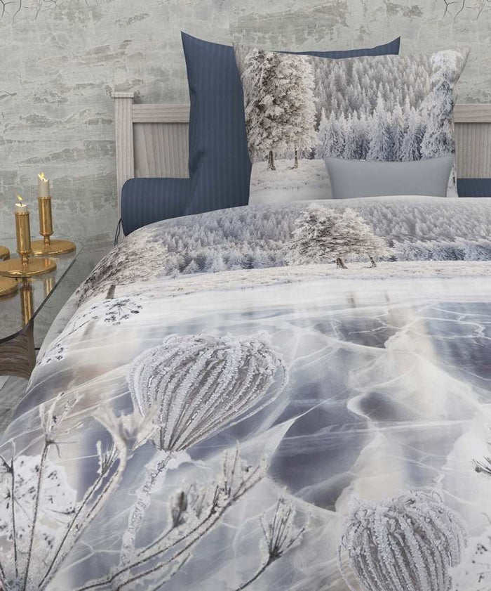 HnL Satin Wende Bettwäsche Schneelandschaft #farbe_blau