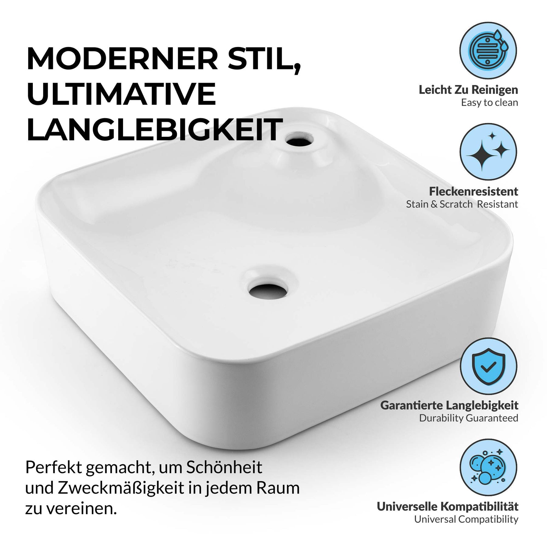 Paulas Bad Keramik Waschbecken Aufsatz Waschschale Madeline 425x425x120 mm