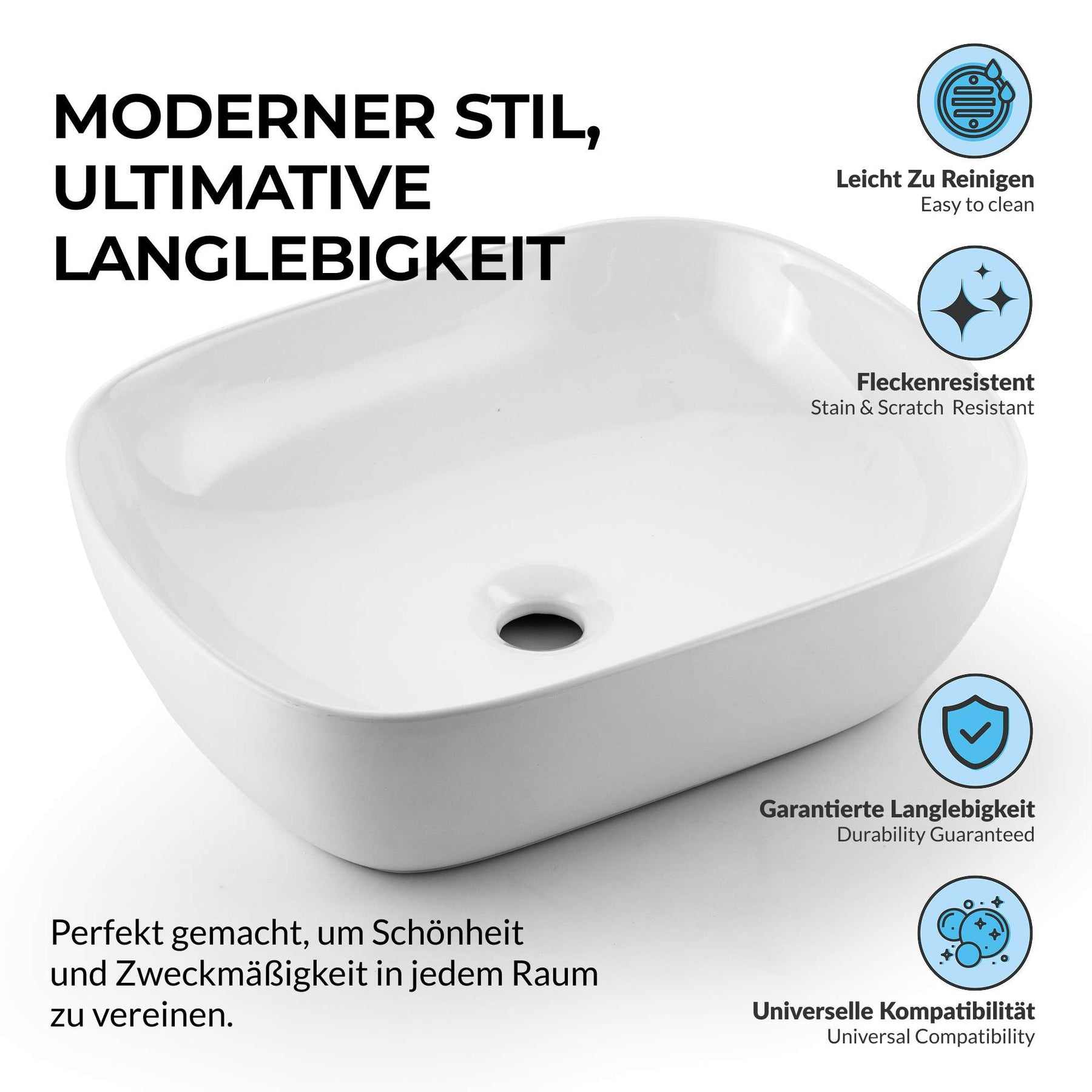 Paulas Bad Keramik Waschbecken Aufsatz Waschschale Valentina 500x400x135 mm