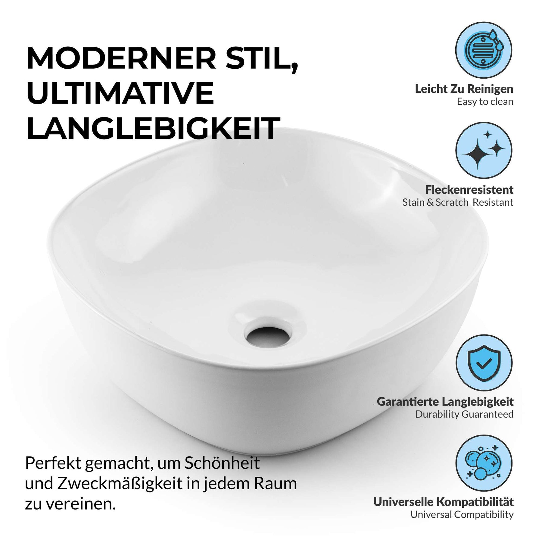 Paulas Bad Keramik Waschbecken Aufsatz Waschschale Vanessa 425x425x145 mm