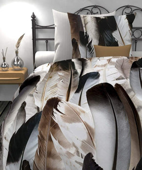 HnL Satin Wende Bettwäsche Federn Raaf Natur 135x200 cm + 80x80 cm