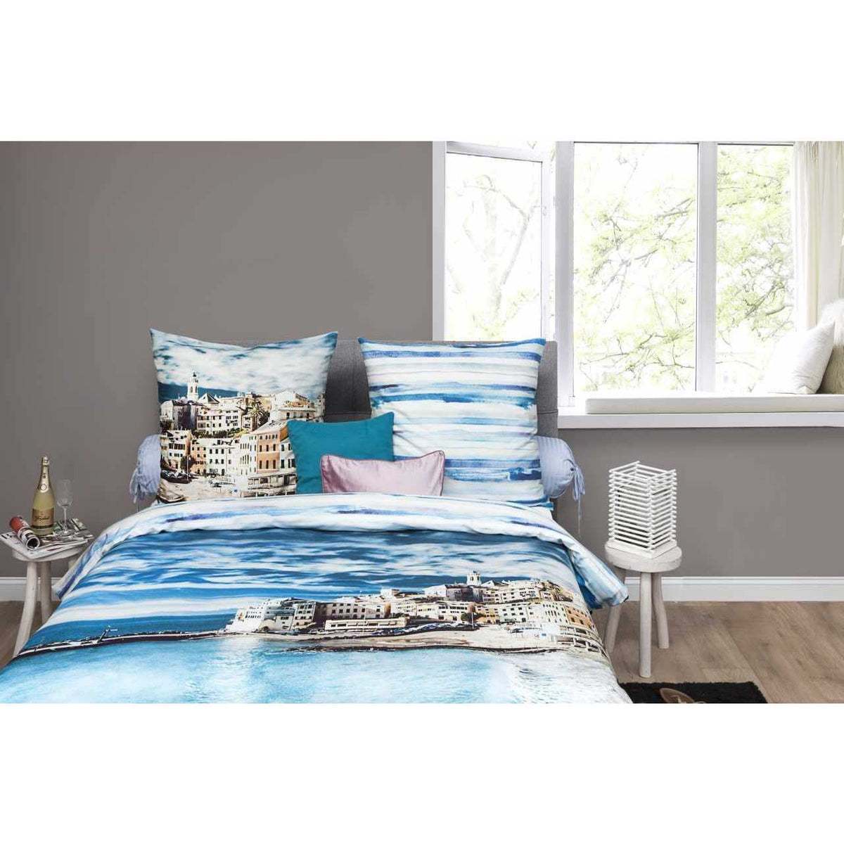 HnL Satin Bettwäsche Stadt Blau Refined Rijn - 135x200 cm + 80x80 cm