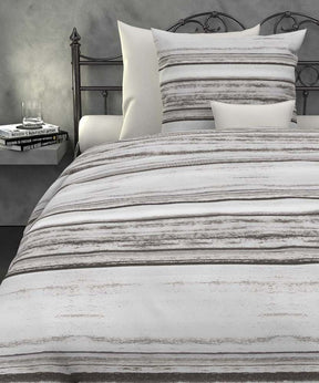 HnL Twill-Baumwolle Bettwäsche Gestreift Skip 135x200 cm + 80x80 cm Braun