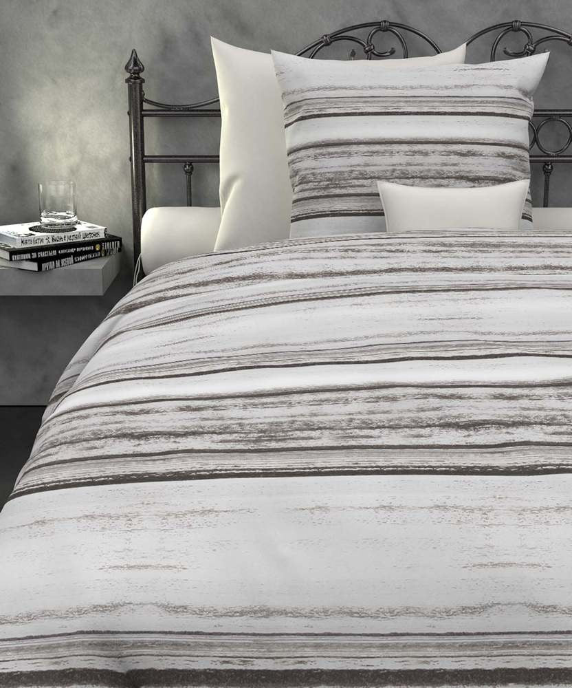 HnL Twill-Baumwolle Bettwäsche Gestreift Skip 135x200 cm + 80x80 cm Braun
