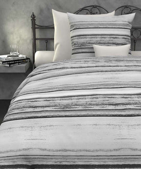 HnL Twill-Baumwolle Bettwäsche Gestreift Skip 135x200 cm + 80x80 cm Braun