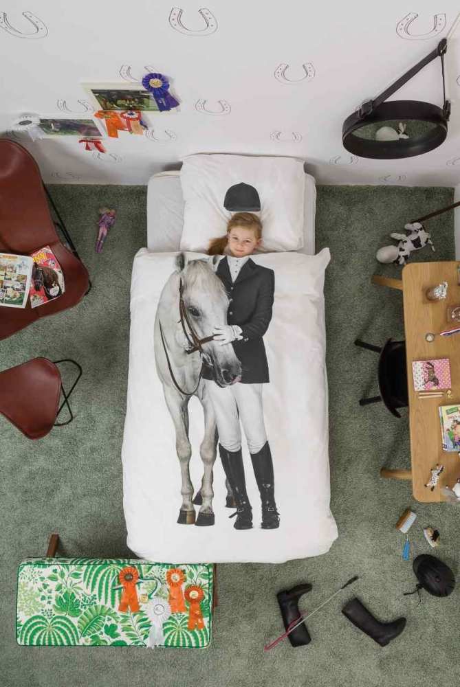 Snurk Kinder Baumwolle Bettwäsche Pferd Amazone 200x220 + 80x80 cm