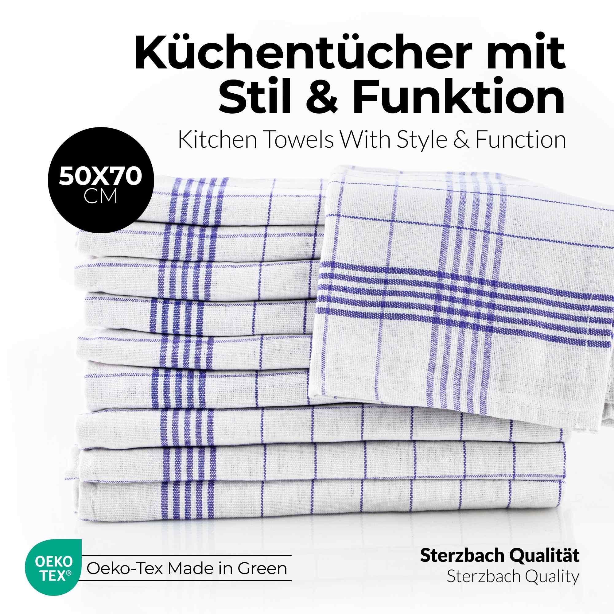 Sterzbachs 10er Set Basic Geschirrtücher Baumwolle Kariert 50x70 cm