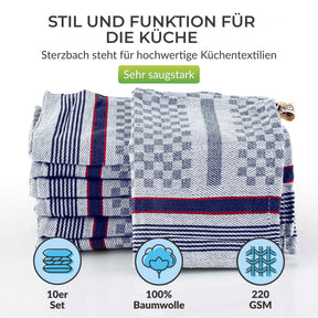 Sterzbachs 10er Set Grubentuch Pro Geschirrtücher Baumwolle Kariert 220 GSM