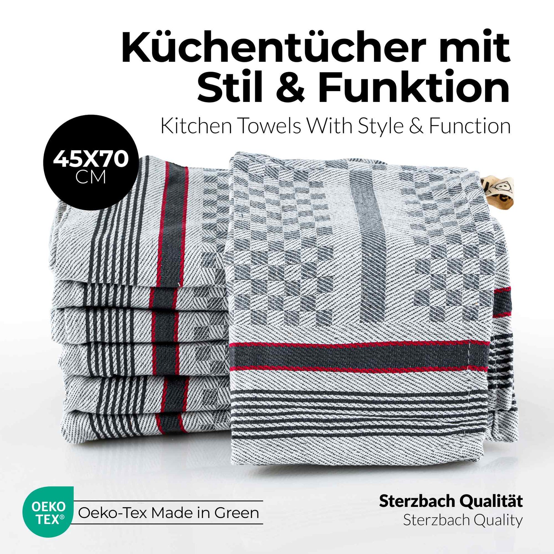 Sterzbachs 10er Set Grubentuch Pro Geschirrtücher Baumwolle Kariert 220 GSM