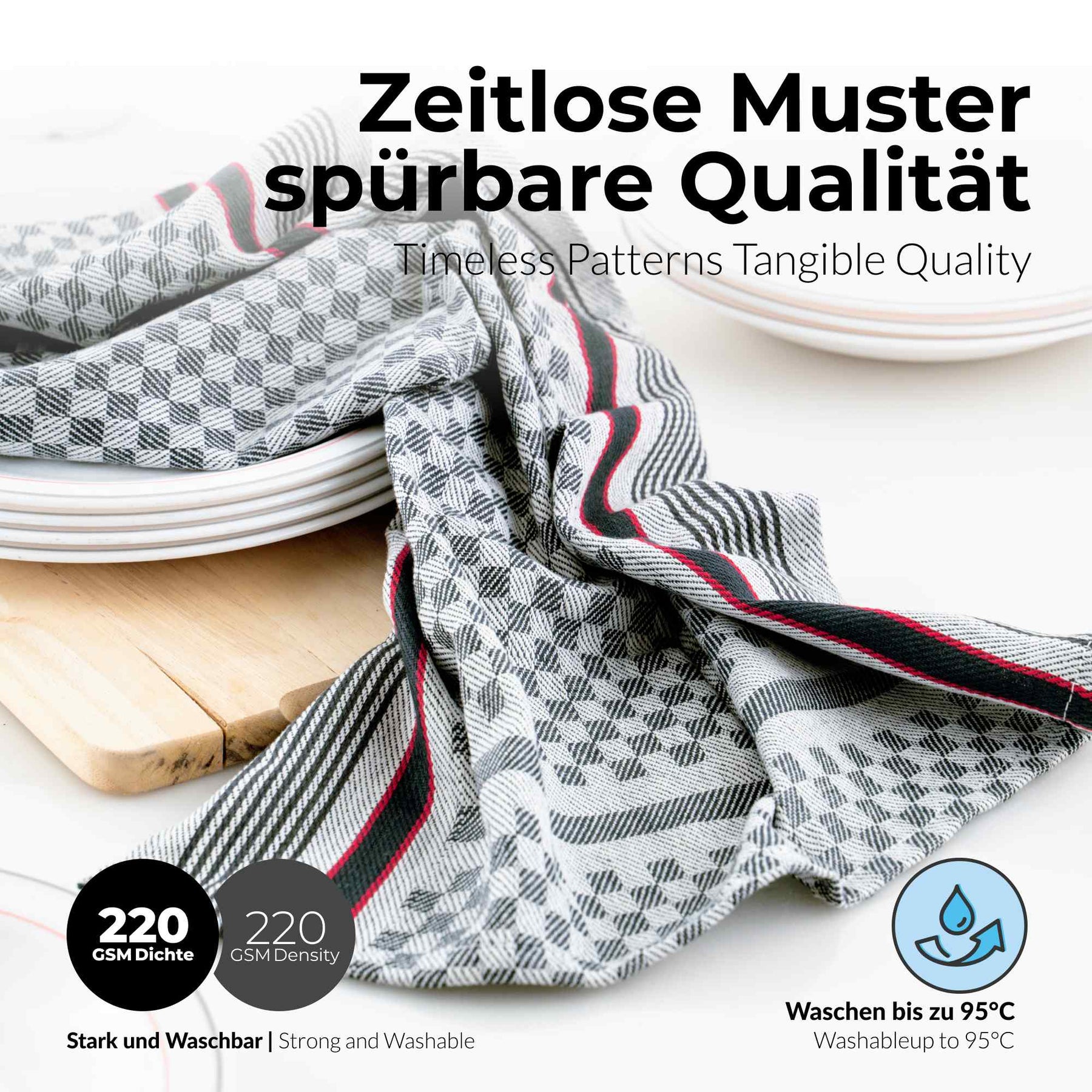 Sterzbachs 10er Set Grubentuch Pro Geschirrtücher Baumwolle Kariert 220 GSM