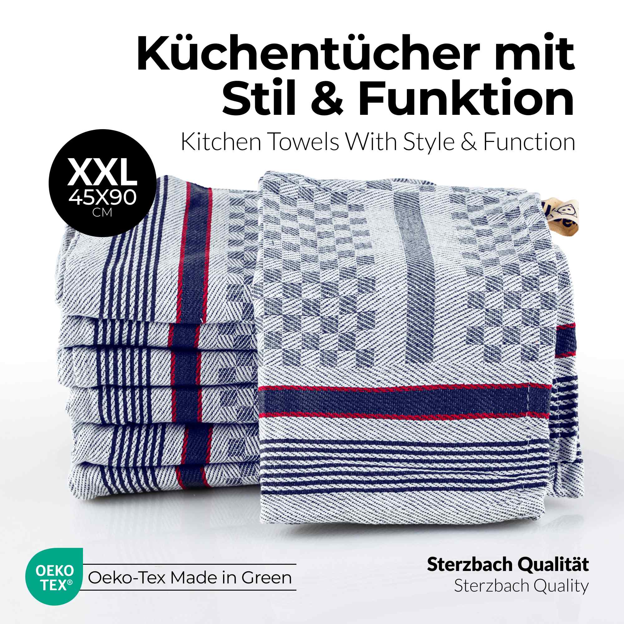 Sterzbachs 10er Set Grubentuch Pro Geschirrtücher Baumwolle Kariert 220 GSM