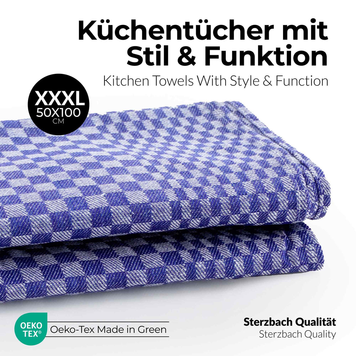 Sterzbachs 2er Set Max Grubentuch Geschirrtücher Baumwolle Kariert 220 GSM 50x100 cm Blau