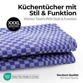 Sterzbachs 2er Set Max Grubentuch Geschirrtücher Baumwolle Kariert 220 GSM 50x100 cm Blau