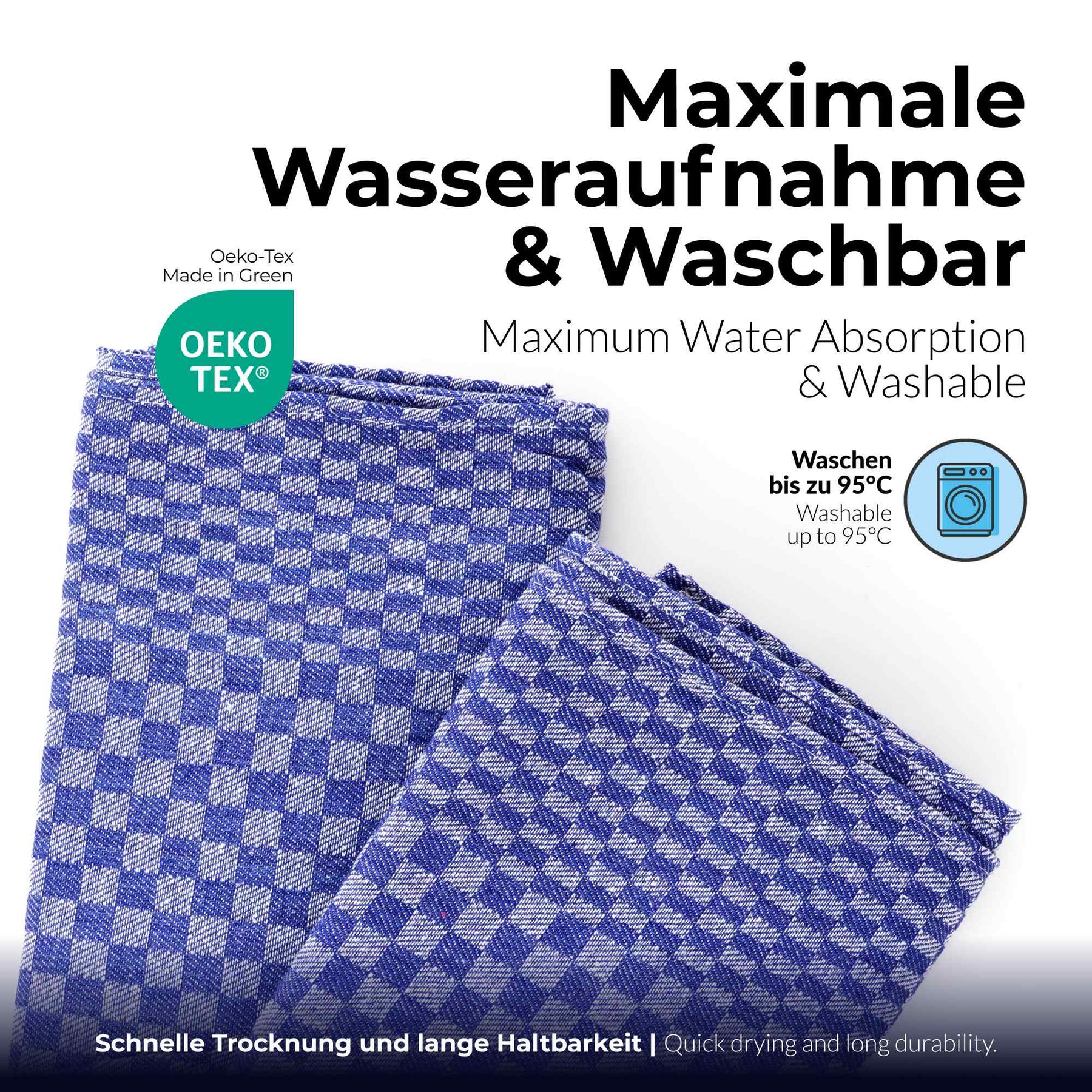 Sterzbachs 2er Set Max Grubentuch Geschirrtücher Baumwolle Kariert 220 GSM 50x100 cm Blau