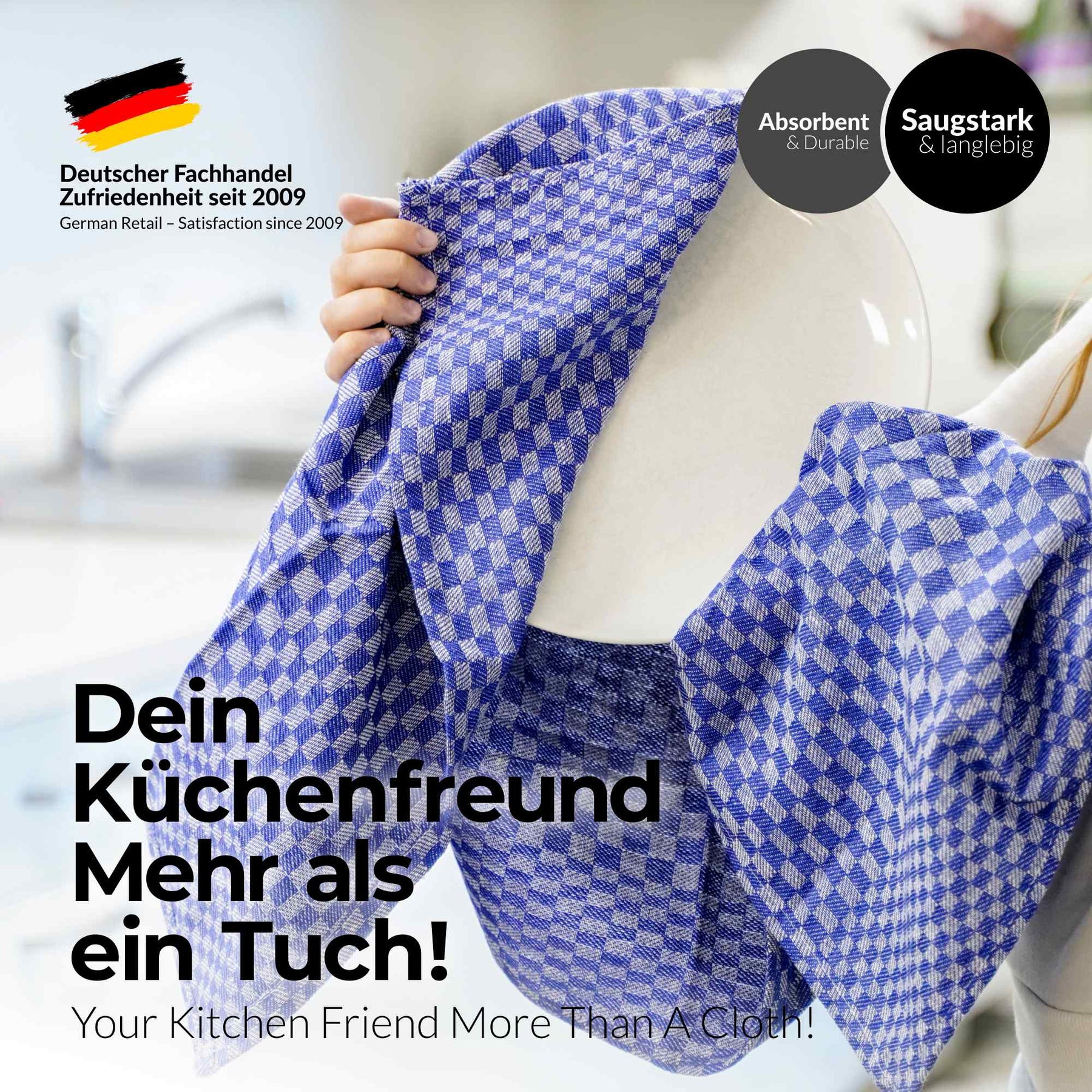 Sterzbachs 2er Set Max Grubentuch Geschirrtücher Baumwolle Kariert 220 GSM 50x100 cm Blau