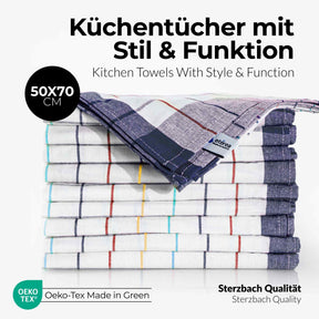 Sterzbachs 10er Set Premium Geschirrtücher Baumwolle Kariert 200 GSM 50x70 cm