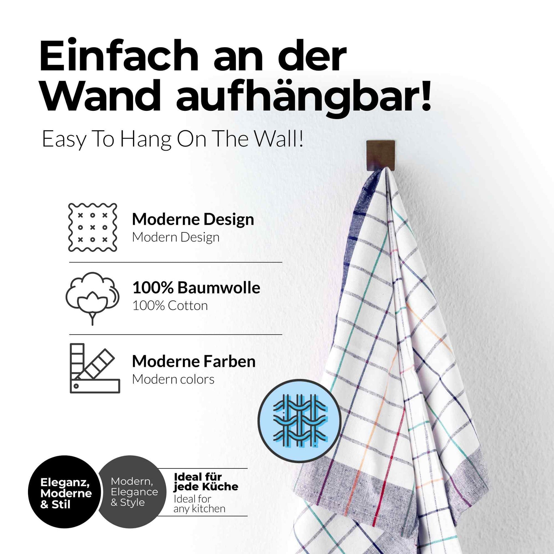 Sterzbachs 10er Set Premium Geschirrtücher Baumwolle Kariert 200 GSM 50x70 cm