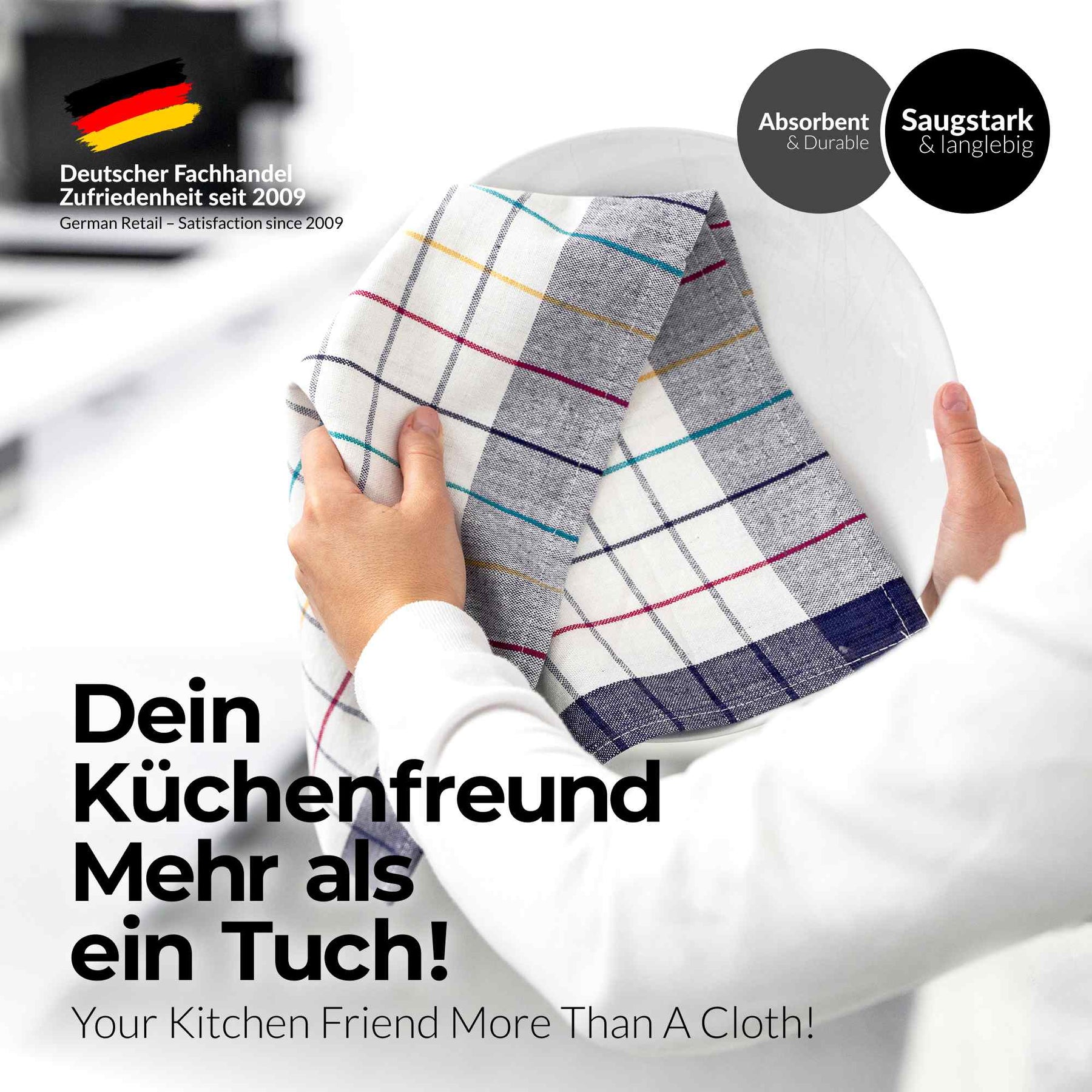 Sterzbachs 10er Set Premium Geschirrtücher Baumwolle Kariert 200 GSM 50x70 cm