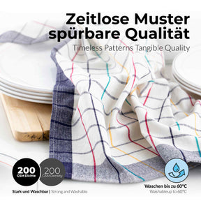 Sterzbachs 10er Set Premium Geschirrtücher Baumwolle Kariert 200 GSM 50x70 cm