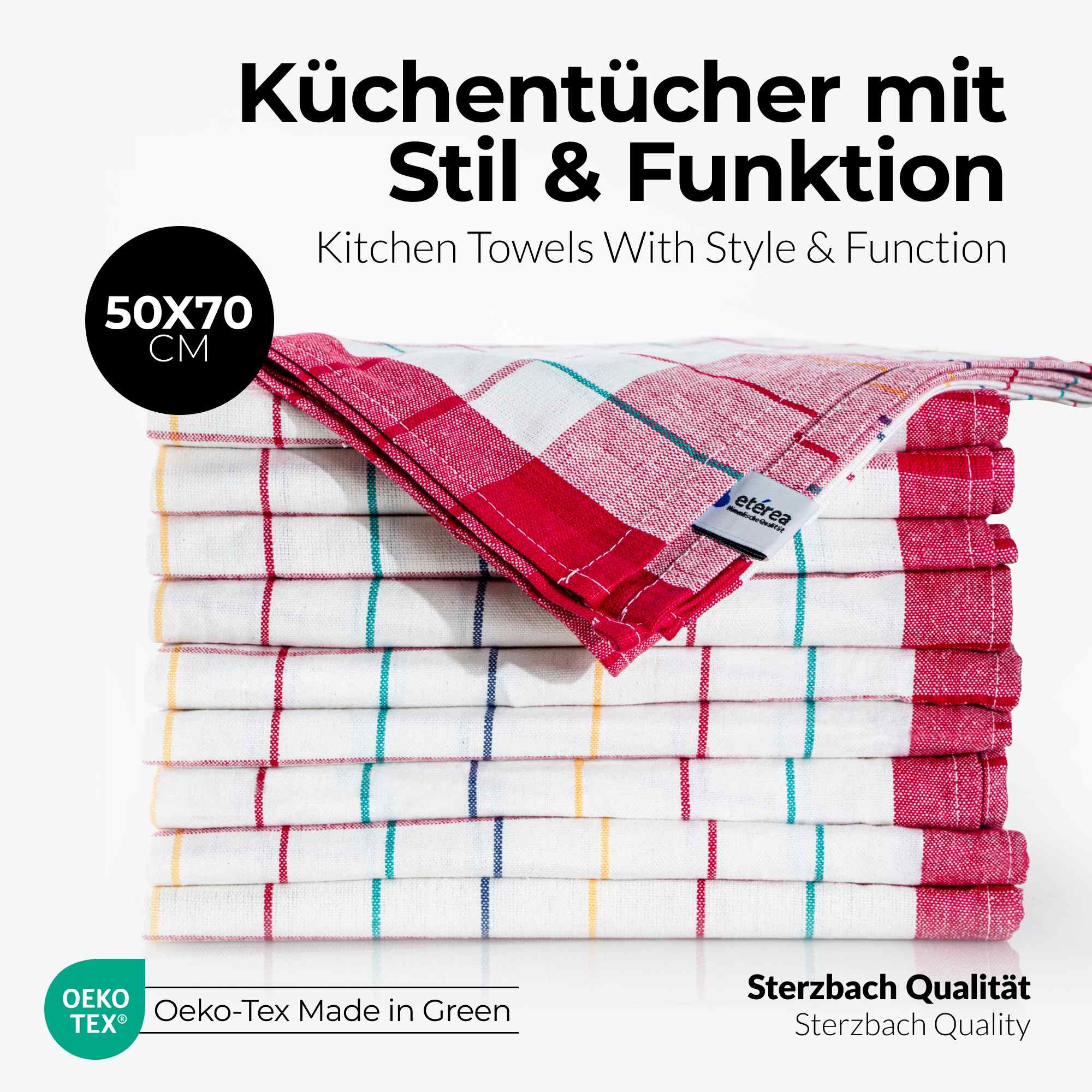 Sterzbachs 10er Set Premium Geschirrtücher Baumwolle Kariert 200 GSM 50x70 cm