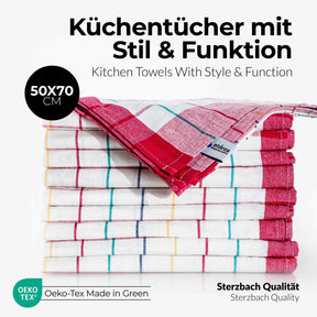 Sterzbachs 10er Set Premium Geschirrtücher Baumwolle Kariert 200 GSM 50x70 cm