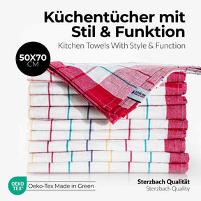 Sterzbachs 10er Set Premium Geschirrtücher Baumwolle Kariert 200 GSM 50x70 cm