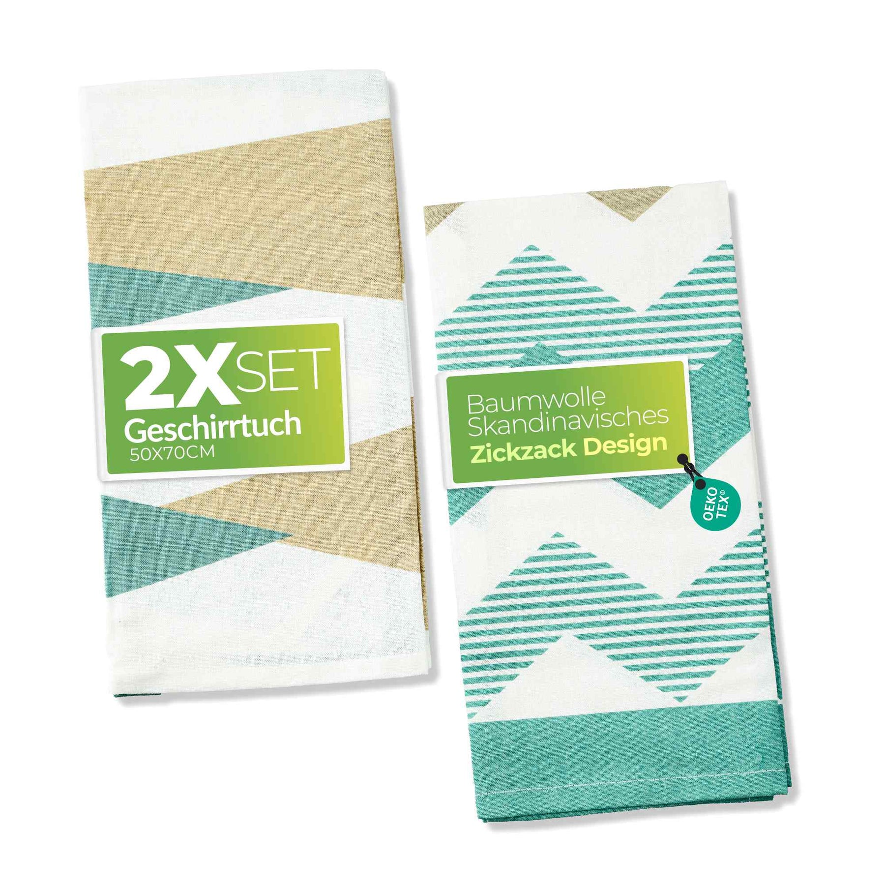 Sterzbachs 2er Set Geschirrtücher Baumwolle Skandinavisches Zickzack Design Blau