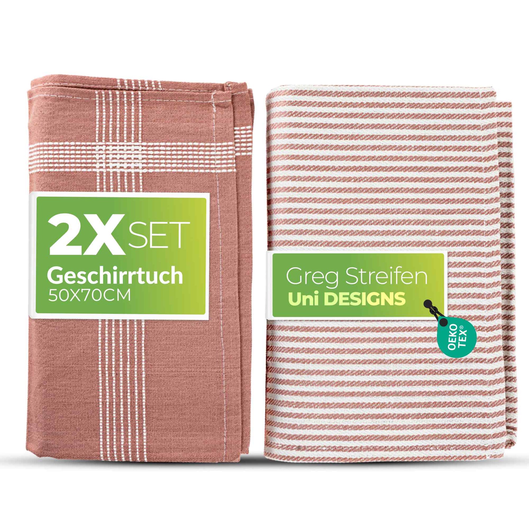 Sterzbachs 2er Set Geschirrtücher Baumwolle Design Streifen Uni 240 GSM 50x70 cm Rosa