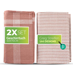 Sterzbachs 2er Set Geschirrtücher Baumwolle Design Streifen Uni 240 GSM 50x70 cm Rosa