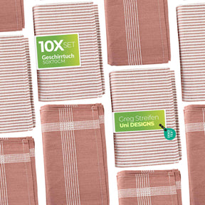 Sterzbachs 10er Set Geschirrtücher Baumwolle Design Streifen Uni 240 GSM 50x70 cm Rosa