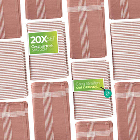 Sterzbachs 20er Set Geschirrtücher Baumwolle Design Streifen Uni 240 GSM 50x70 cm Rosa