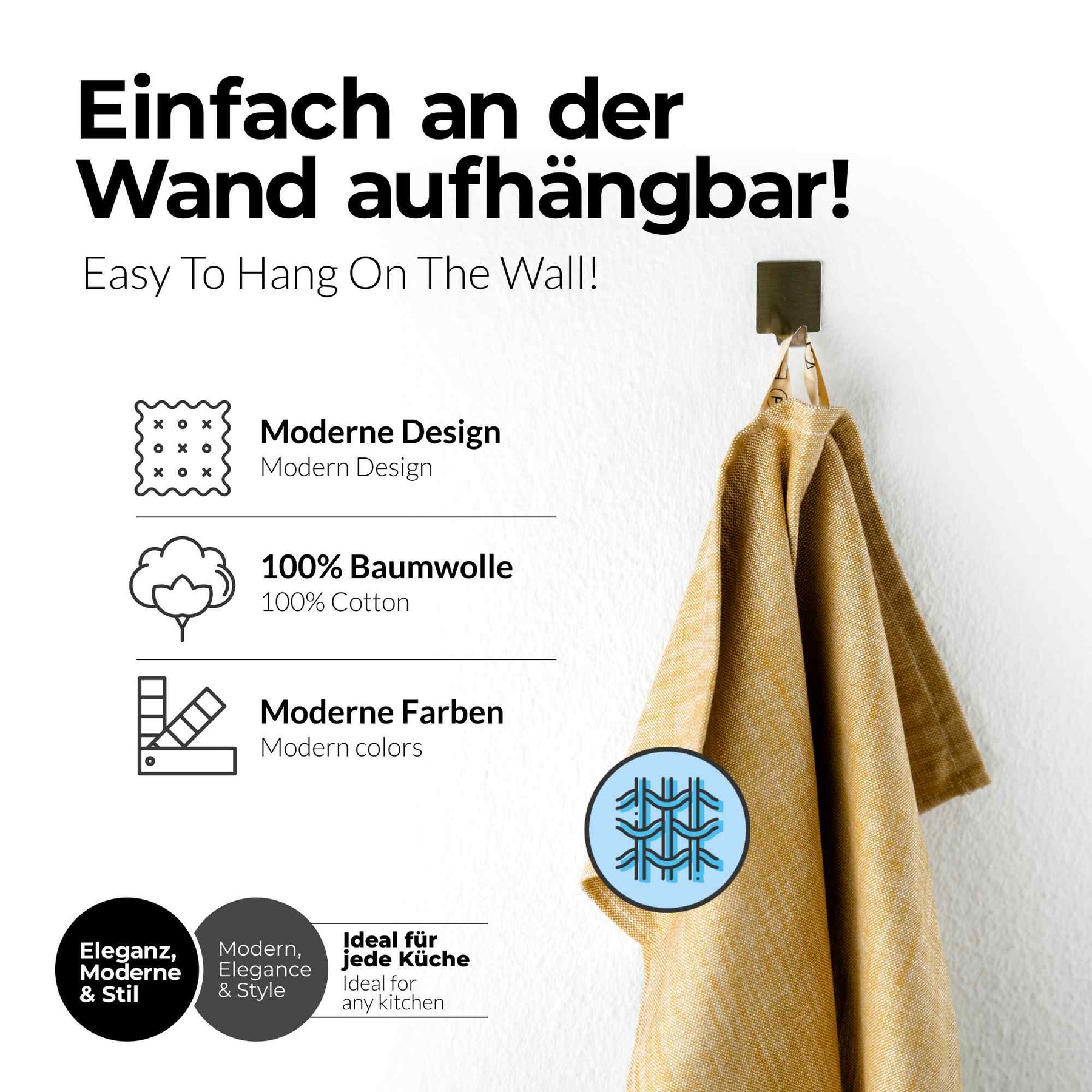 Sterzbachs 2er Set Geschirrtücher Baumwolle Design Uni 220 GSM 50x70 cm Gold Gelb