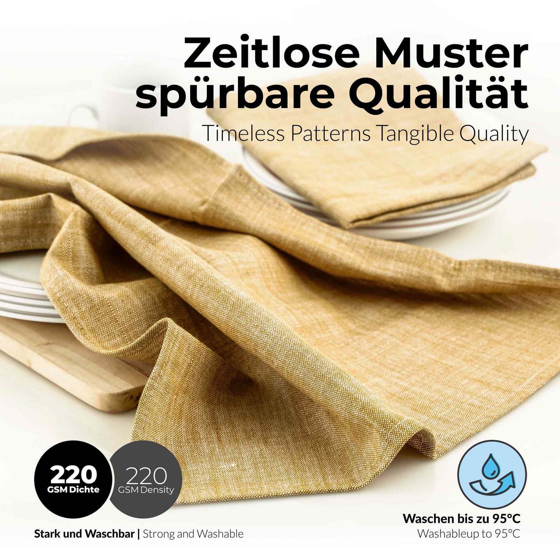 Sterzbachs 2er Set Geschirrtücher Baumwolle Design Uni 220 GSM 50x70 cm Gold Gelb