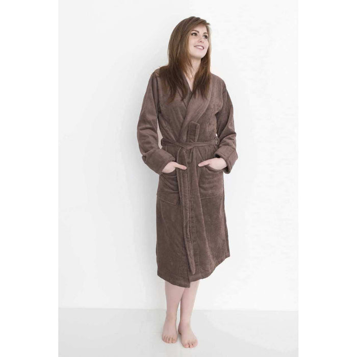 Bademantel Velours Uni Taupe S #farbe_taupe