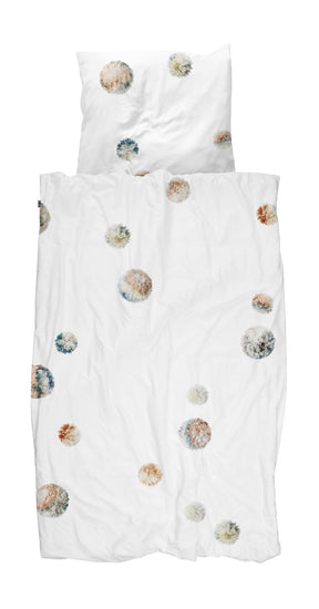 Snurk Baumwolle Bettwäsche Pom Pom mit Wollbommel Print Weiß