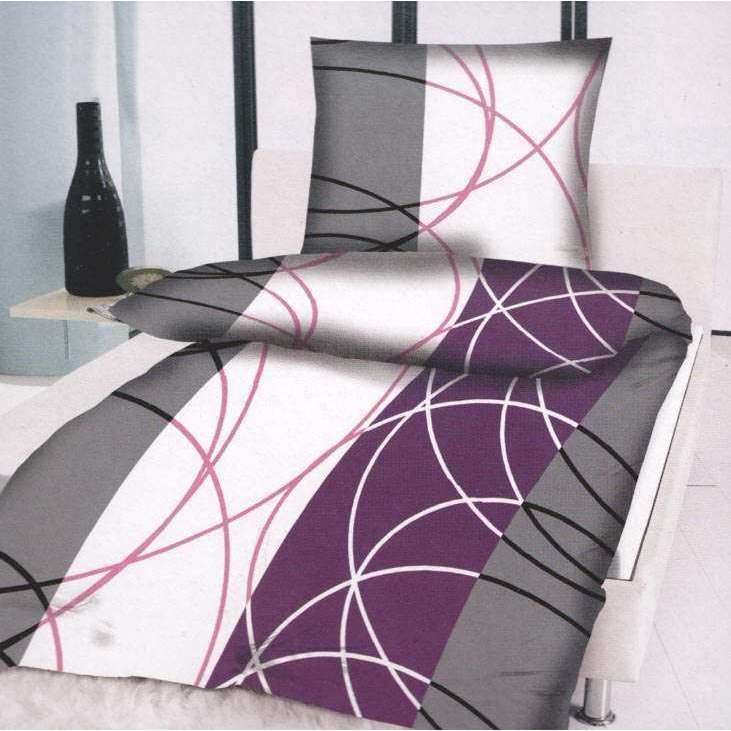 Microfaser Bettwäsche Weiss Lila Streifen 135x200 cm + 80x80 cm