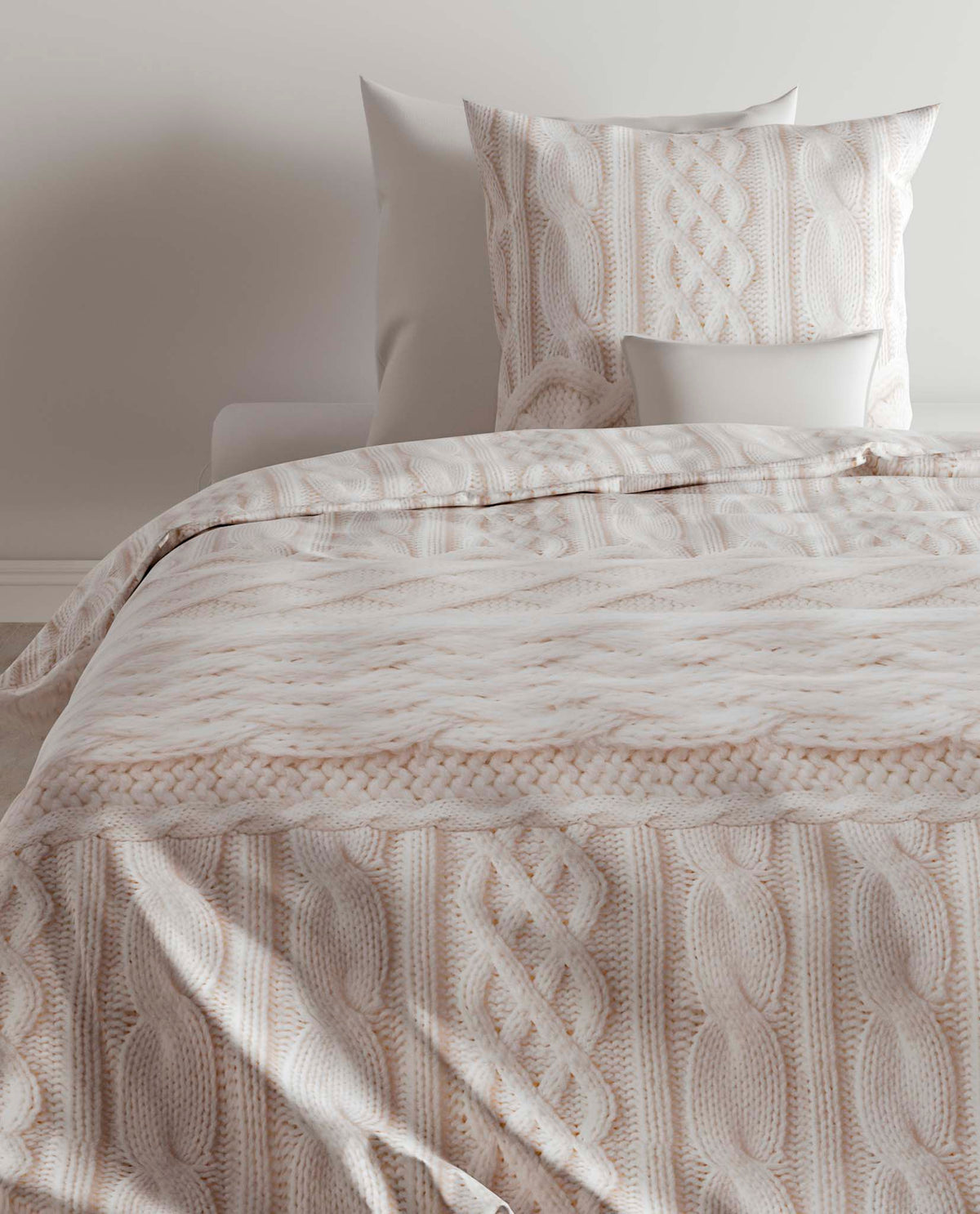 Zo!Home Flanell Bettwäsche Bennett mit Strick Motiv Natur 155x220 cm + 80x80 cm
